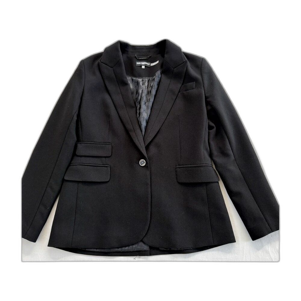 Karl Lagerfeld Paris Single Button Notch Lapel Blazer Black Size 8 Lined Work